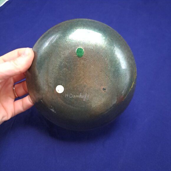 Signed Enamel On Copper Plate Dish Abstract Art Signed H Dankoff - Picture 9 of 9